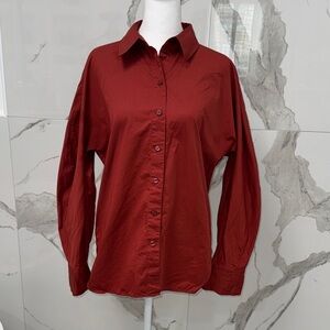 COS Deep Red/Orange Button-Down Barrel Sleeve Shirt